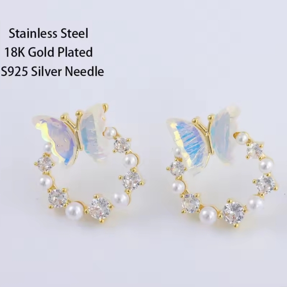 18k gold butterfly diamond earrings - Picture 4 of 6